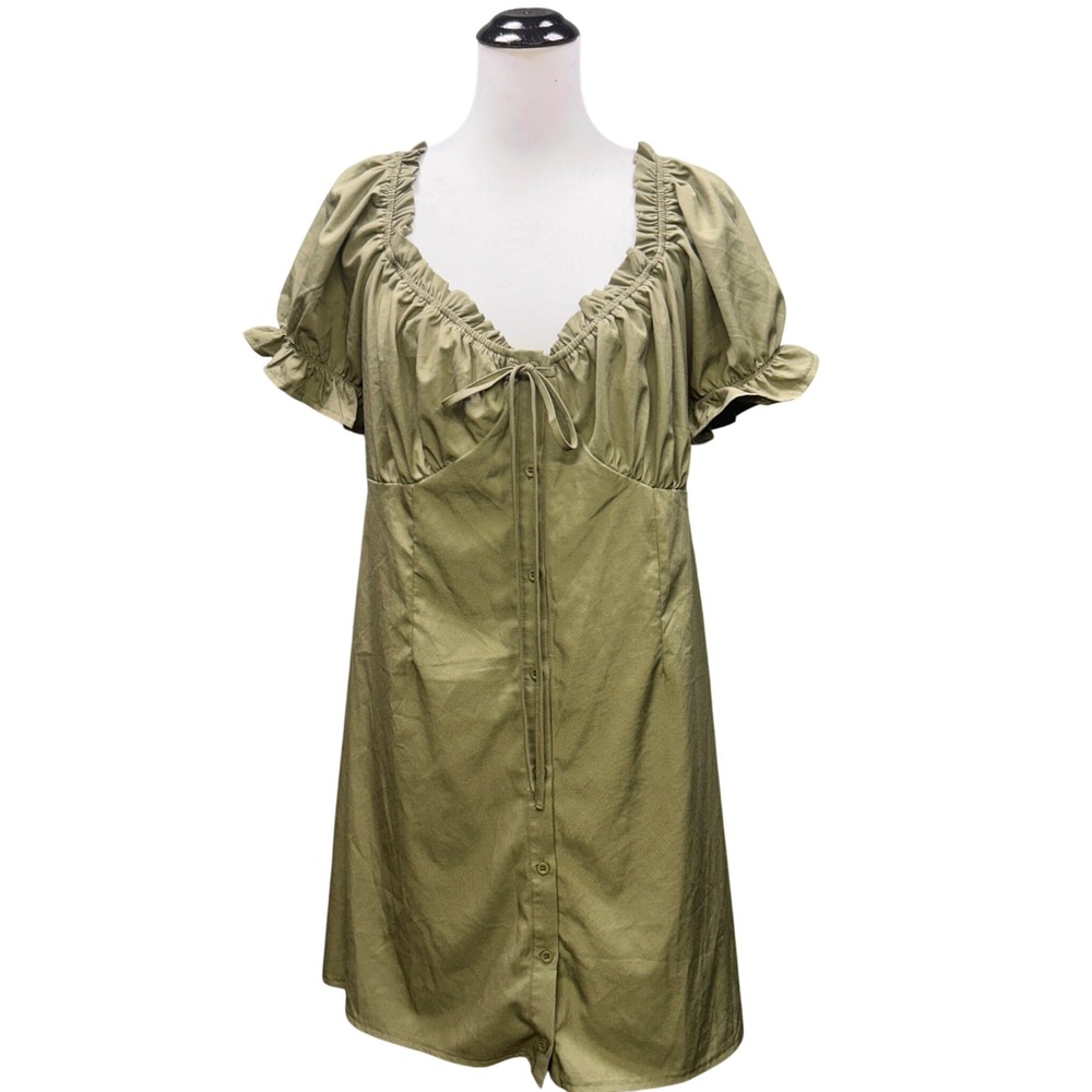 PrettyLittleThing Dress Women 14 Green New Short Sleeve Milkmaid Cottagecore